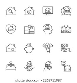 house of big family icon, simple thin line icons set