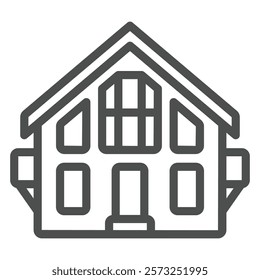 House with big window line icon, house and interior concept. Vector graphics. Cottage building with balconies sign on white background, outline style icon for mobile or web design