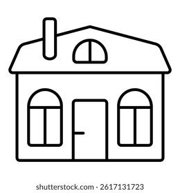 House with big windows thin line icon, house and interior concept. Vector graphics. Cottage building sign on white background, linear style for mobile or design