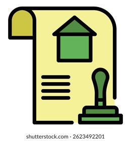 House bill icon. Outline house bill vector icon color flat isolated