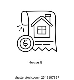Ilustración de estilo de icono de contorno de Vector de factura de casa. Archivo EPS 10