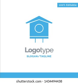 House, Bird, Birdhouse, Spring Blue Solid Logo Template. Place for Tagline