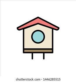 House, Bird, Birdhouse, Spring  Flat Color Icon. Vector icon banner Template