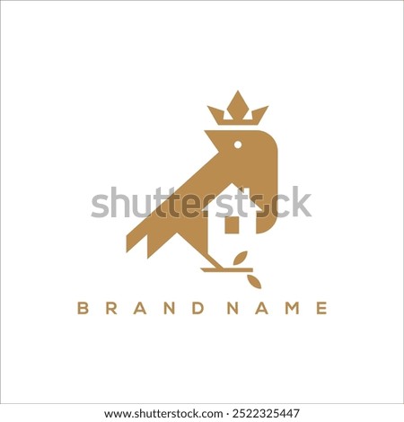 house bird with crown and leaves vector logo