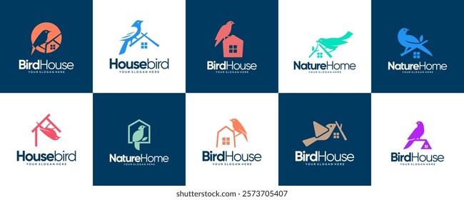 house and bird logo collection, construction, architecture, design vector illustration.