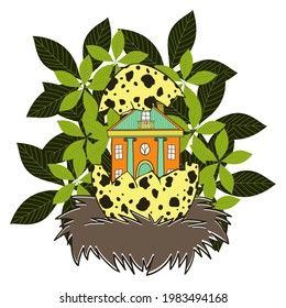 House in a bird's nest Vector illustration