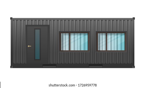 House Of Black Cargo Container.
Large House Out Of Container For Ship Isolated On A White Background. Vector.