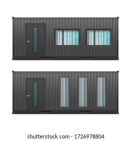 House Of Black Cargo Container.
Large House Out Of Container For Ship Isolated On A White Background. Vector.