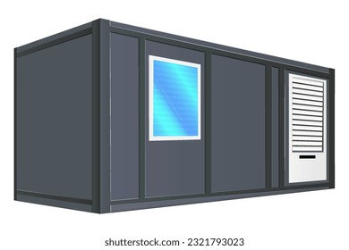 Casa de contenedor de carga negro. Gran casa fuera del contenedor para el barco aislado en un fondo blanco. Vector.