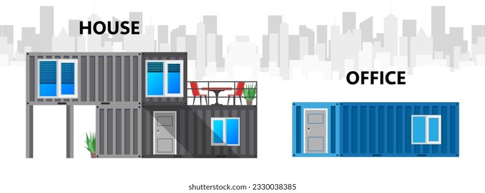 House of black cargo container.Large house out of container for ship office vector