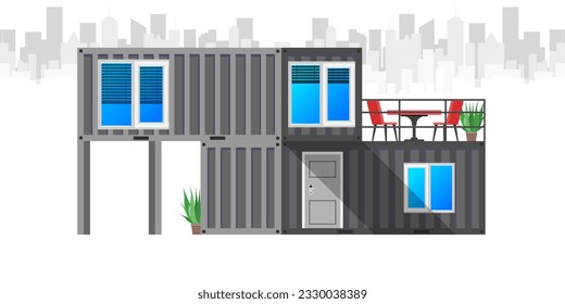 Haus mit schwarzem Frachtcontainer.Grosses Haus außerhalb des Containers für Schiff