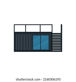 House of black cargo container.Small house out of container for ship isolated on a white background. Vector illustration
