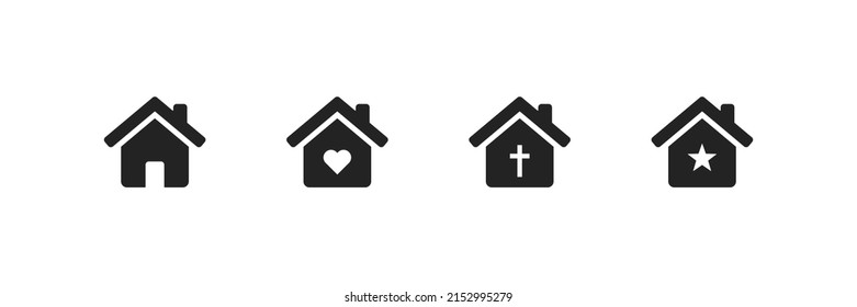 House black vector icon. Flat house symbol. A simple illustration of a building. Heart, cross, a star on the house. EPS10