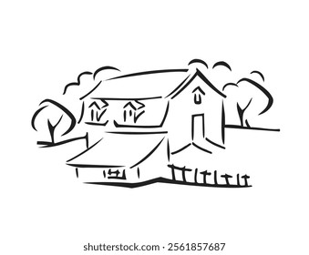 House Black and White Illustration