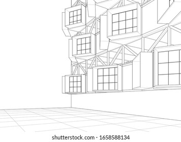 ilustración 3d de bloques de casa