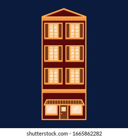  Haus. Blauer Hintergrund. Windows. Auf dem Hintergrund aufbauend