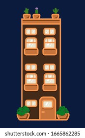 House. Blue background. Windows. Building on the background