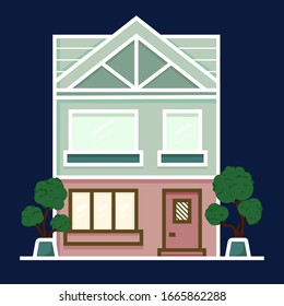 House. Blue background. Windows. Building on the background