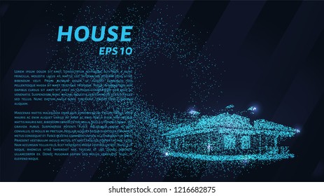 House of blue glowing dots. House vector illustration