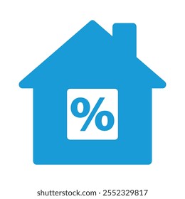 House blue icon with percent symbol isolated on white background. Rate for mortgage icon. Editable. Real estate insurance, investment, apartment booking and lease. Vector illustration EPS 10.