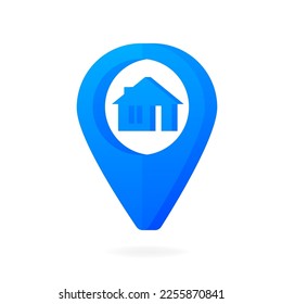 House blue pointer on map. Map house pointer. House map point. GPS Navigator. Vector illustration.