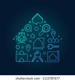 House blue shape made with outline icons. Vector Real Estate concept colored illustration on dark background