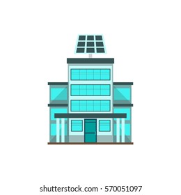 House with blue solar panels on the roof. Vector illustration