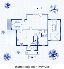 house blueprint with exterior and interior. vector illustration