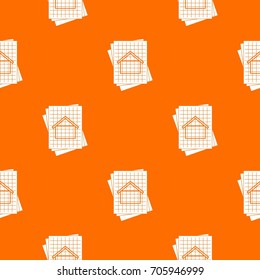House blueprint pattern repeat seamless in orange color for any design. Vector geometric illustration