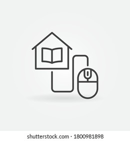 House with Book connected with Computer Mouse line icon. Vector Homeschooling concept symbol