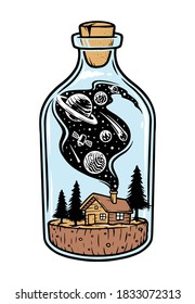 House in a bottle illustration