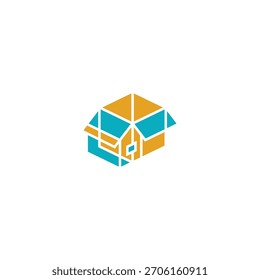 House box geometric shape logo design.