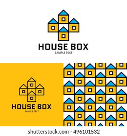 House Box Logo Design Template. Vector Color Home Roof Building Sign Illustration. Bright Housing Block Pattern. Real Estate Construction Design Template Concept