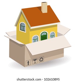 House in the box. New house concept. Real estate 3dimensions illustration