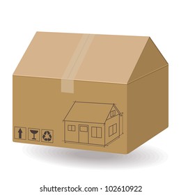 House in the box. New house concept. Real estate 3dimensions illustration
