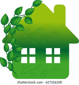 House and branches with leaves
