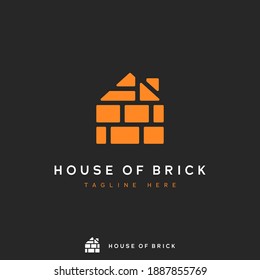House of brick logo, pile of orange brick form in house shape concept icon logo