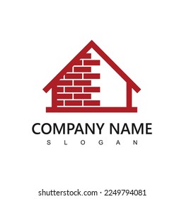 House And Brick Logo Template, Real Estate And Developer Company Icon