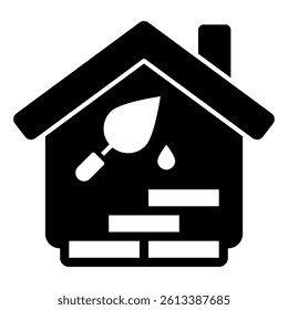 House bricks, trowel with cement solid icon, construction concept. Vector graphics. Cottage building repair sign on white background, glyph style mobile or design
