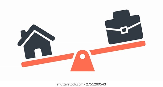 A house and briefcase on a balance scale, symbolizing work-life balance or comparison between personal and professional life.
