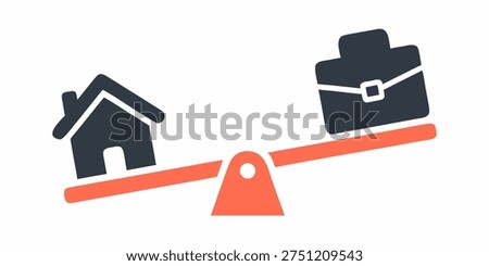 A house and briefcase on a balance scale, symbolizing work-life balance or comparison between personal and professional life.