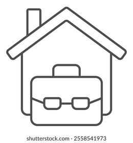 House and briefcase thin line icon, real estate business concept. Vector graphics. Portfolio bag with cottage building sign on white background, outline style icon for mobile or web design