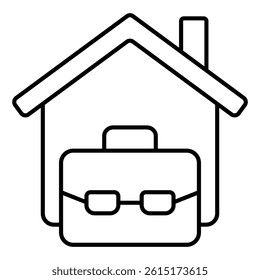 House and briefcase thin line icon, real estate business concept. Vector graphics. Portfolio bag with cottage building sign on white background, style mobile or design