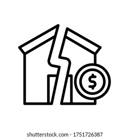 icono de casa rota. Línea simple, contorno de elementos vectores de iconos de bancarrota para ui y ux, sitio web o aplicación móvil