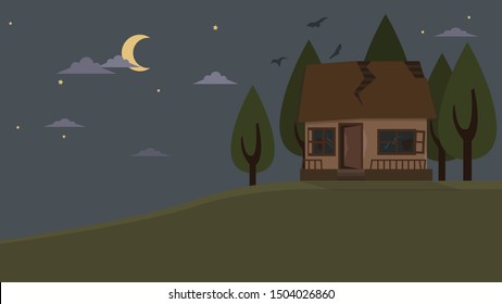 house broken night vector illustration