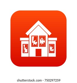 House with broken windows icon digital red for any design isolated on white vector illustration
