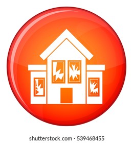 House with broken windows icon in red circle isolated on white background vector illustration