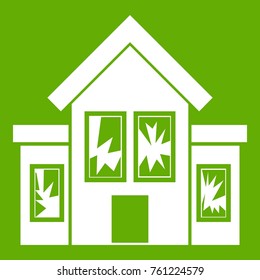 House with broken windows icon white isolated on green background. Vector illustration