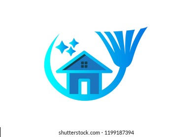 house, broom, Cleaning logo Designs Inspiration Isolated on White Background