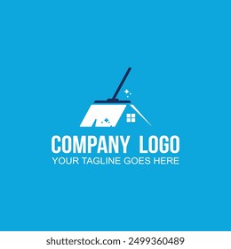 house and broom logo, can be used for cleaning companies or others
